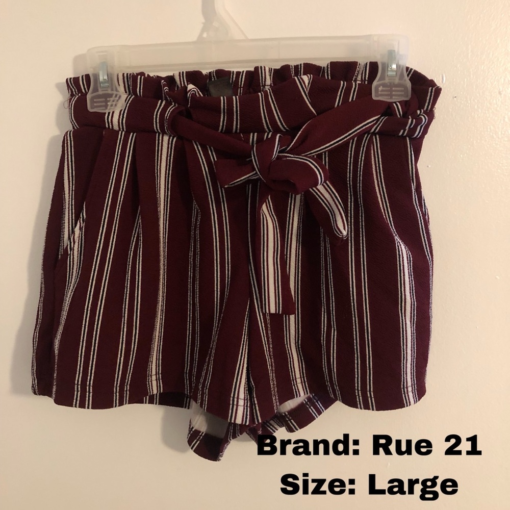 Striped Burgundy/White PaperBag Shorts